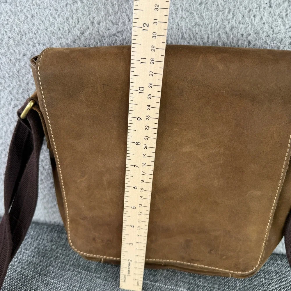 Tiding Messenger Bag Mens Brown Leather Crossbody Flap Satchel Pockets
